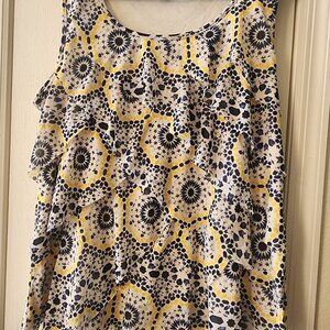 Roz & Ali Blue & Yellow layered sleeveless business tank size 1X